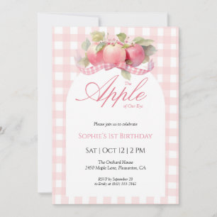 Invitación de cumpleaños de Apple Pink Gingham