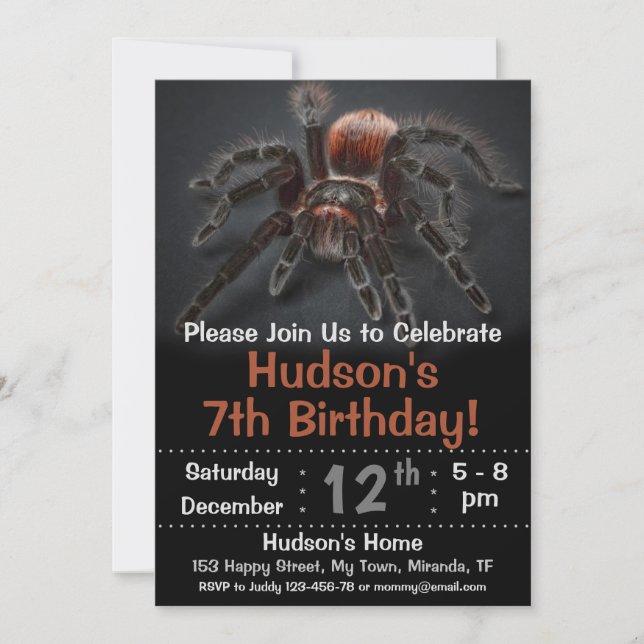 invitación de cumpleaños de araña (Anverso)