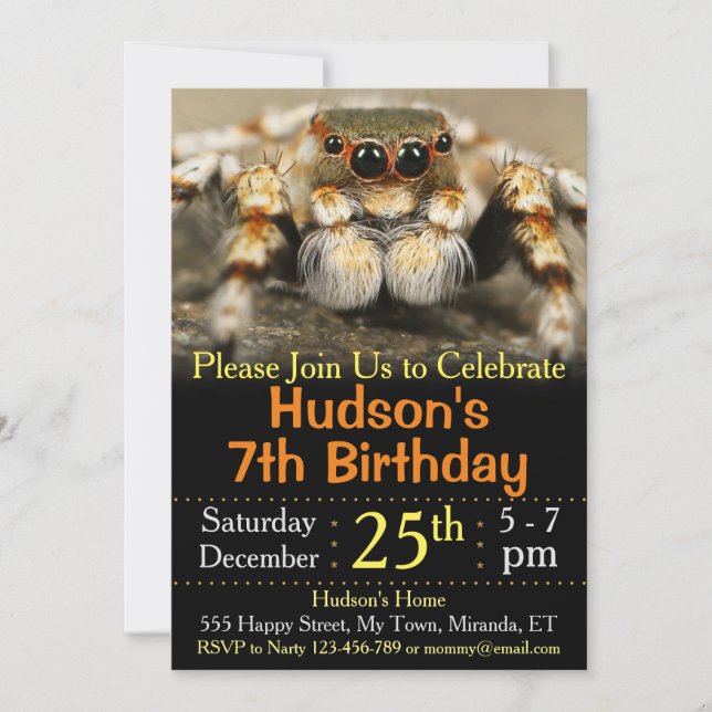 invitación de cumpleaños de araña (Anverso)