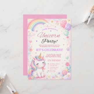 Invitación de cumpleaños de arcoíris de unicornio