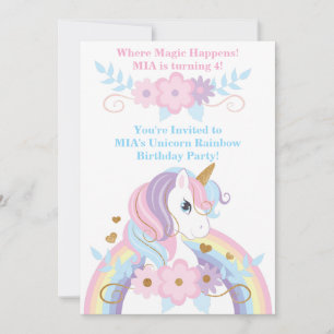 Invitación de cumpleaños de arcoíris de unicornio