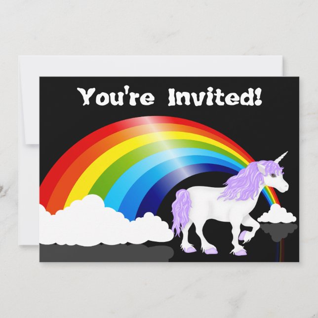 Invitación de cumpleaños de arcoiris, nubes y unic (Anverso)
