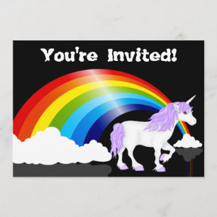 Invitación de cumpleaños de arcoiris, nubes y unic