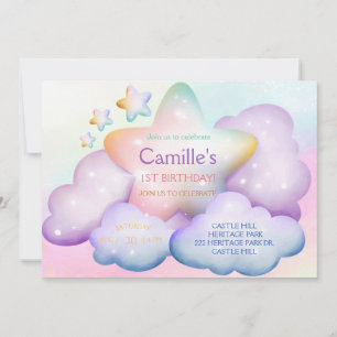 Invitación de cumpleaños de arcoíris pastel de est