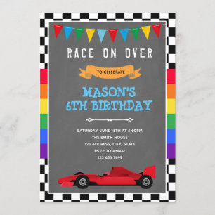 Invitación de cumpleaños de arcoíris y coche de ca