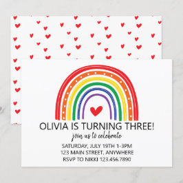 Invitación de cumpleaños de arcoíris y corazones