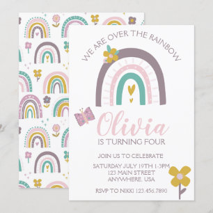 Invitación de cumpleaños de Arcoíris y Flores
