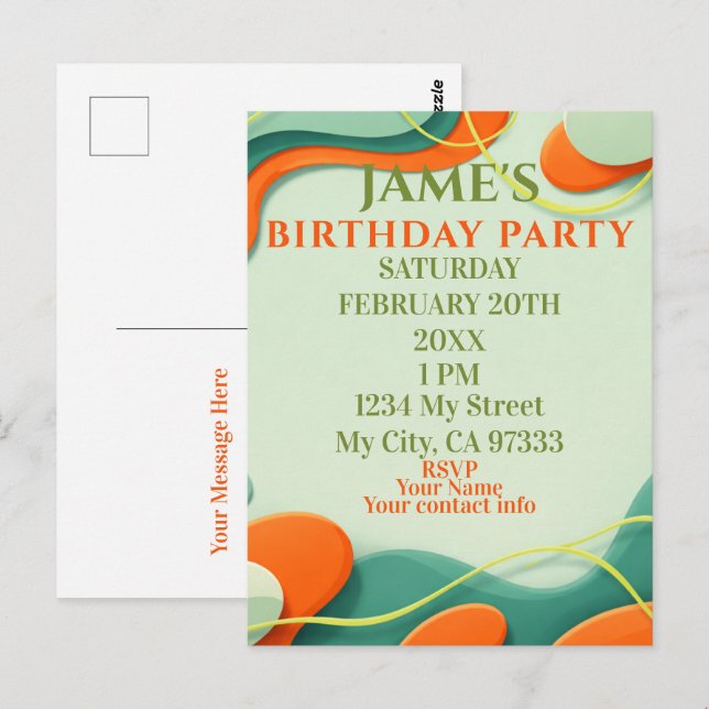Invitación de cumpleaños de arte abstracto (Anverso / Reverso)