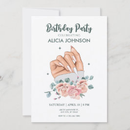 Invitación de cumpleaños de arte de uñas de lujo
