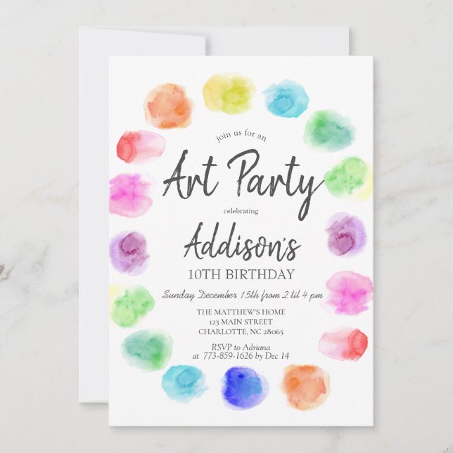 Invitación de cumpleaños de arte, invitación de cu (Anverso)