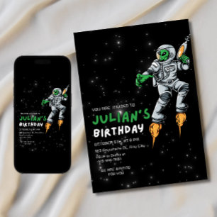 Invitación de cumpleaños de astronauta alienígena 