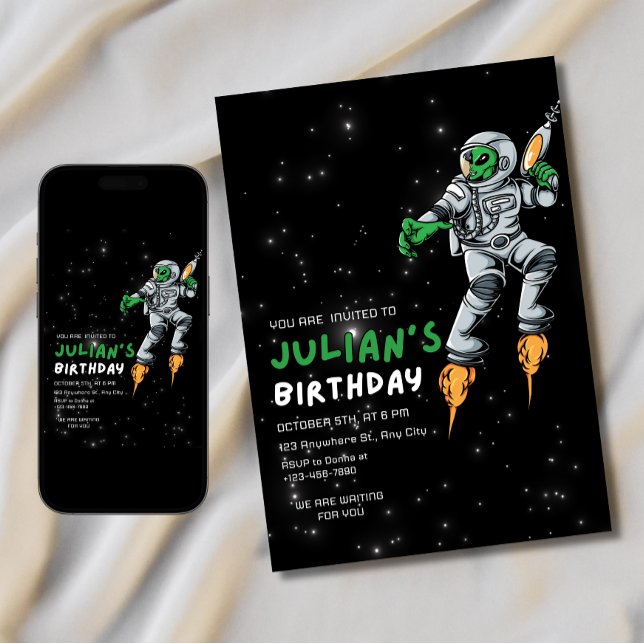 Invitación de cumpleaños de astronauta alienígena  (Subido por el creador)