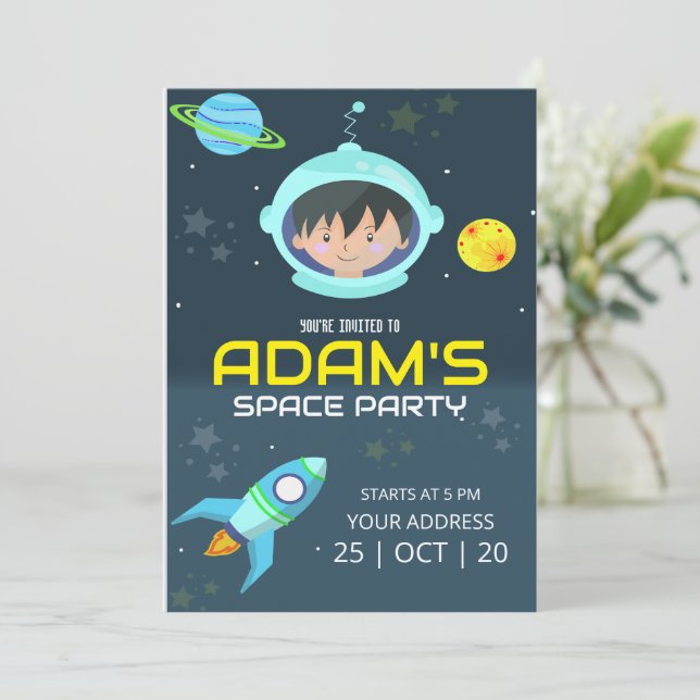 Invitación de cumpleaños de astronauta, cumpleaños (Anverso de pie)