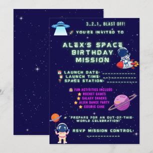 Invitación de cumpleaños de astronauta: ¡Despegue 