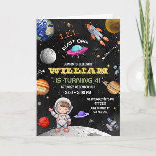Invitación de cumpleaños de astronauta galaxia del