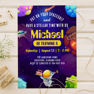 Invitación de cumpleaños de Astronauta Space Galax