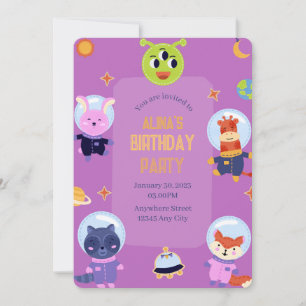 Invitación de cumpleaños de astronautas animales