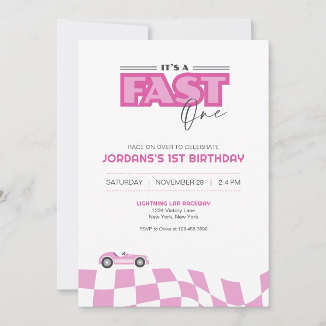 Invitación de Cumpleaños de Auto de Carreras Rápid (Anverso)