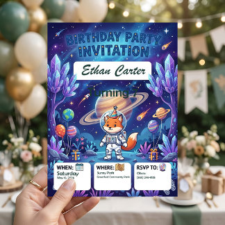 Invitación de cumpleaños de aventura espacial impr