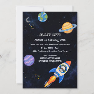 Invitación de cumpleaños de aventura espacial prim