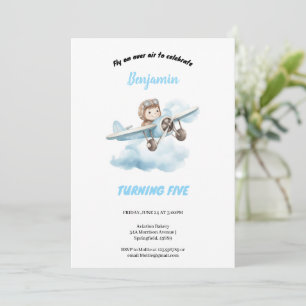 invitación de cumpleaños de avión azul