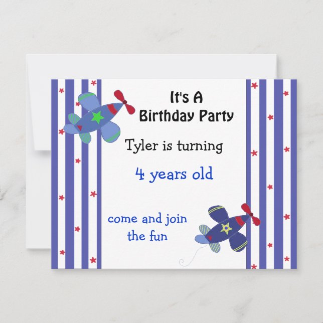 Invitación de cumpleaños de avión de estrellas y b (Anverso)