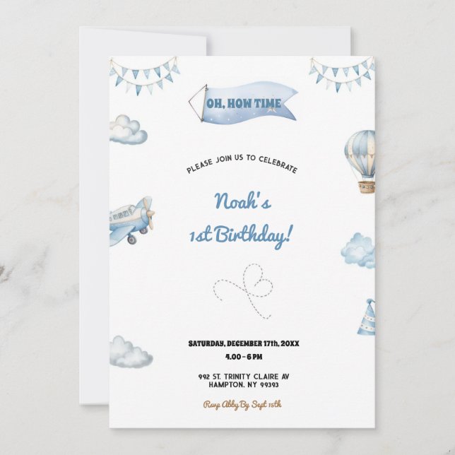 Invitación de cumpleaños de avión dulce y lindo (Anverso)