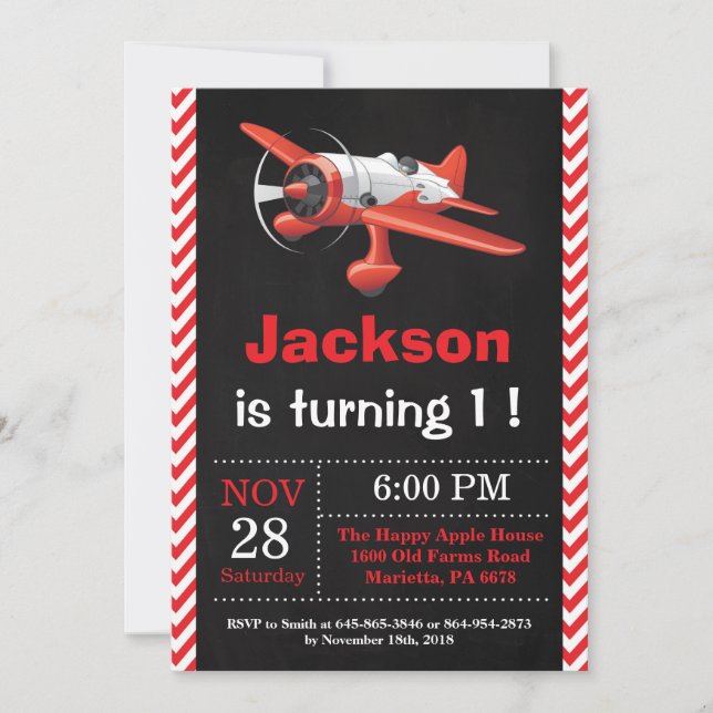 Invitación de cumpleaños de avión. Fiesta de cumpl (Anverso)