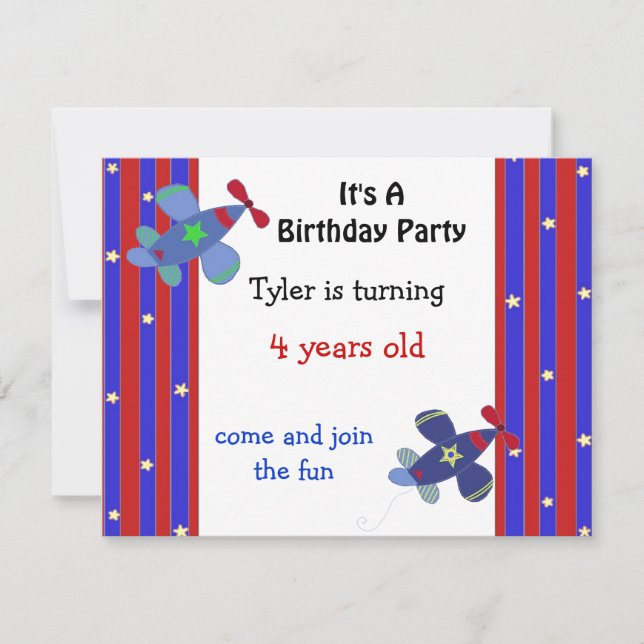 Invitación de cumpleaños de avión lindo (Anverso)