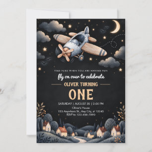 Invitación de cumpleaños de avión negro de lujo