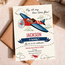 Invitación de cumpleaños de avión Tiempo vintage v