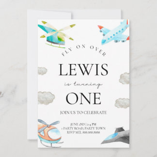 Invitación de cumpleaños de avión y helicóptero pa