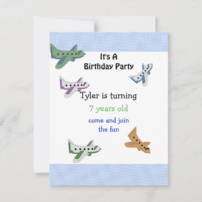 Invitación de cumpleaños de aviones (Anverso)