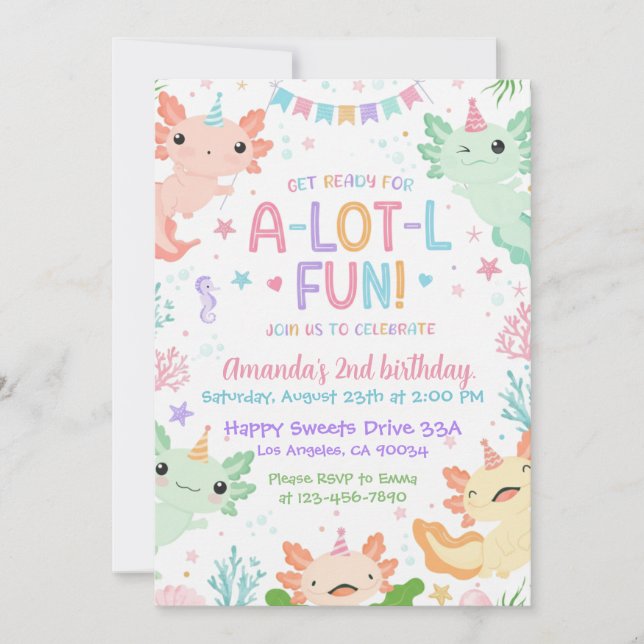 Invitación de cumpleaños de Axolotl, Fiesta bajo e (Anverso)