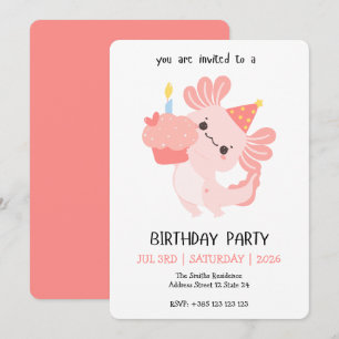 Invitación de cumpleaños de Axolotl Kawaii