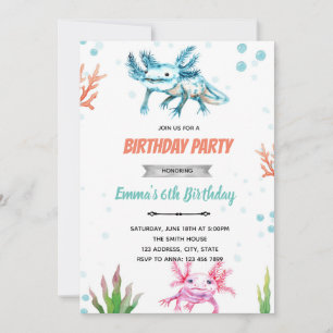 Invitación de cumpleaños de axolotl lindo