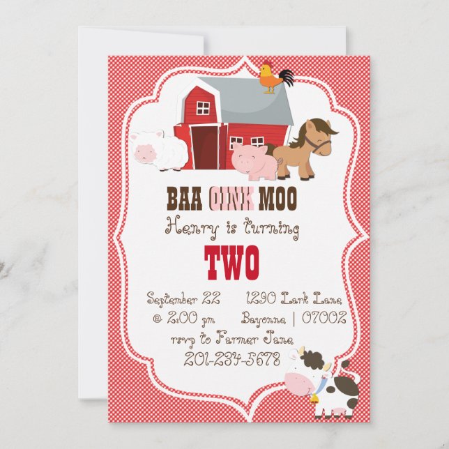 Invitación de cumpleaños de Baa-Oink-Moo (Anverso)