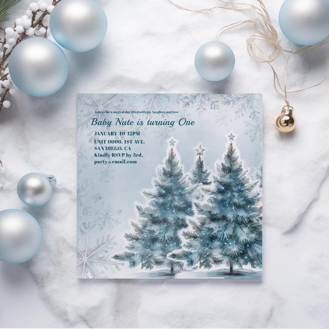 Invitación de cumpleaños de Baby Blue Winter Onede (Subido por el creador)
