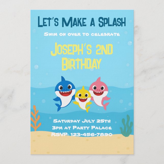 Invitación de cumpleaños de Baby Shark (Anverso)