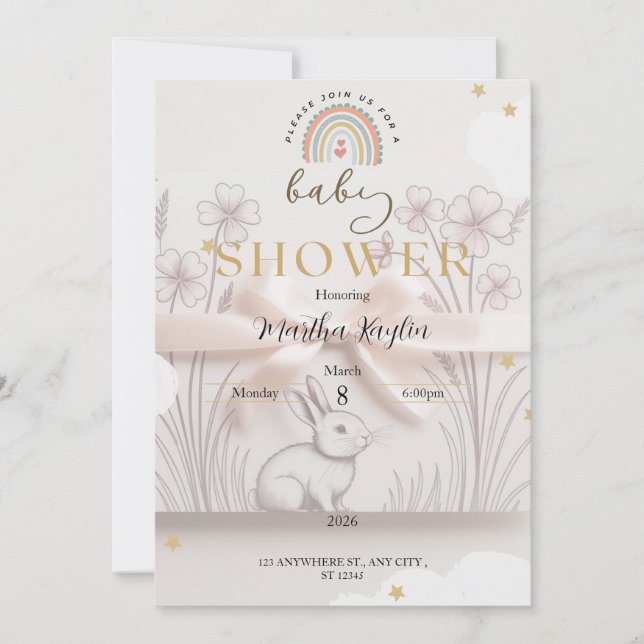 Invitación de Cumpleaños de Baby Shower Arcoíris P (Anverso)