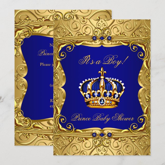 Invitación de Cumpleaños de Baby Shower Azul Marin (Anverso / Reverso)