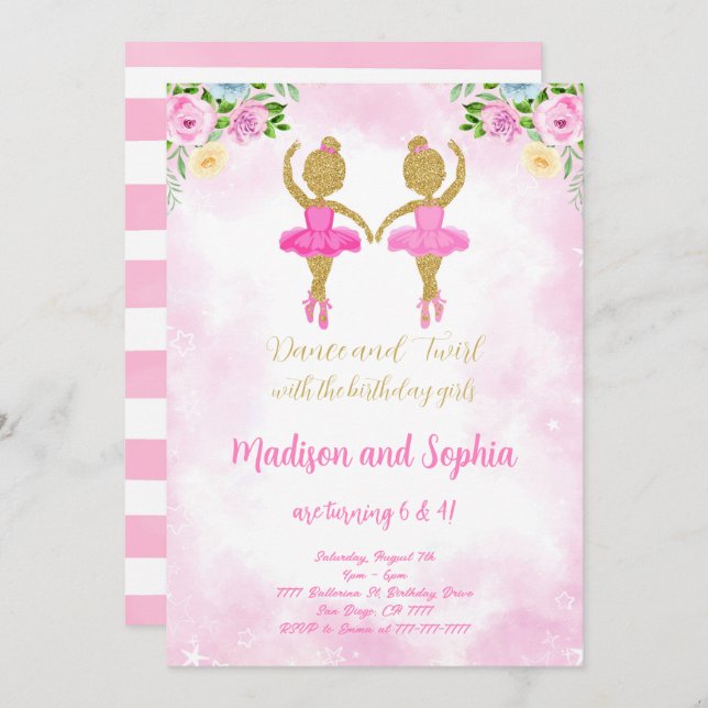 Invitación de cumpleaños de bailarina (Anverso / Reverso)