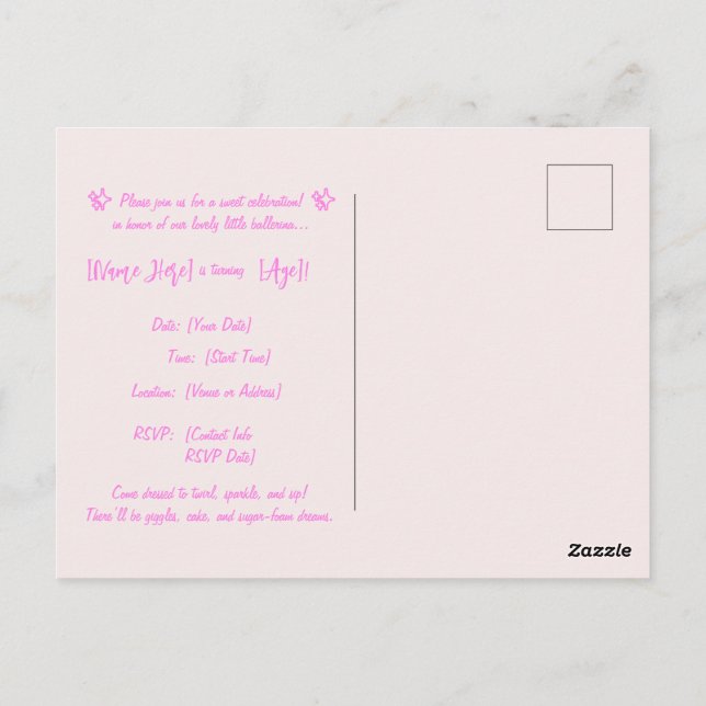 Invitación de cumpleaños de Bailarina Cappuccina - (Reverso)