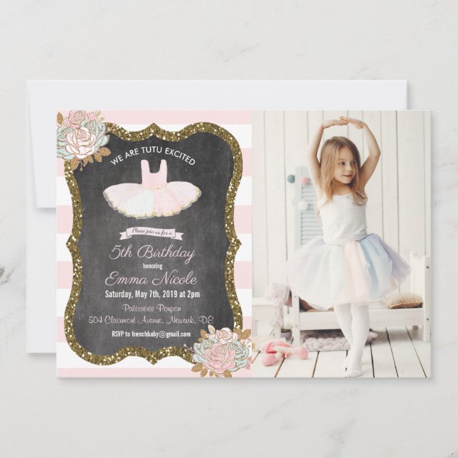 INVITACIÓN DE CUMPLEAÑOS DE BAILARINA DE TUTÚ PARA (Anverso)