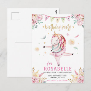 Invitación de cumpleaños de bailarina de unicornio