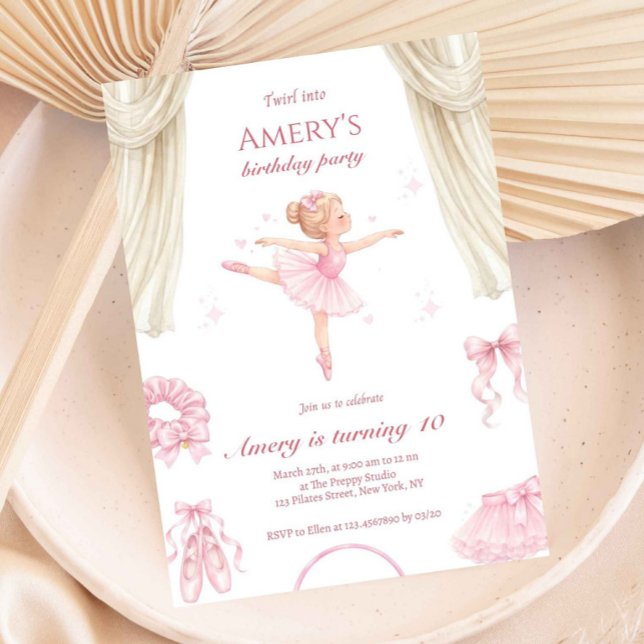 Invitación de cumpleaños de bailarina elegante Ros (ballerina party, ballet birthday, pink party theme, tutu birthday, girl birthday decor, elegant kids)