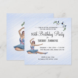 Invitación de cumpleaños de bailarina en azul