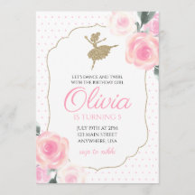 Invitación de cumpleaños de bailarina floral