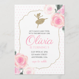 Invitación de cumpleaños de bailarina floral
