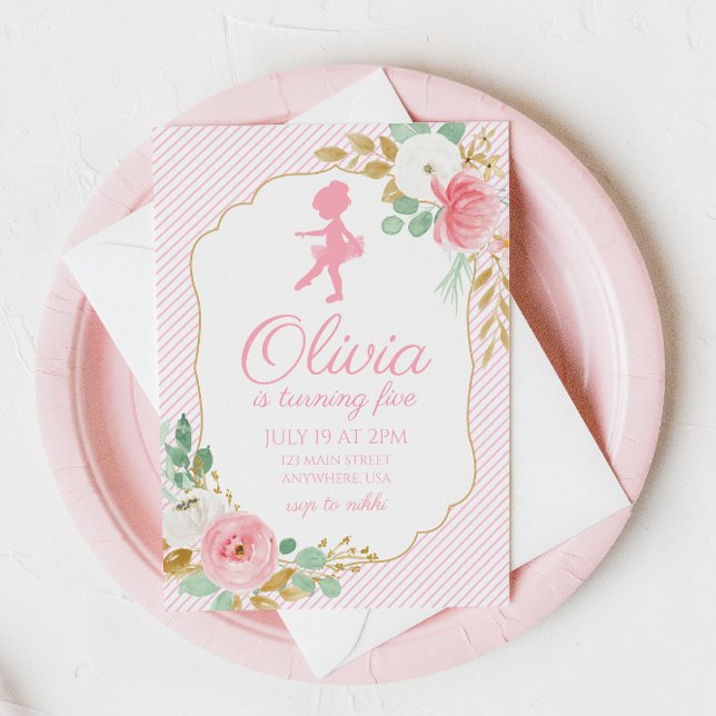 Invitación de cumpleaños de bailarina floral con r (Subido por el creador)